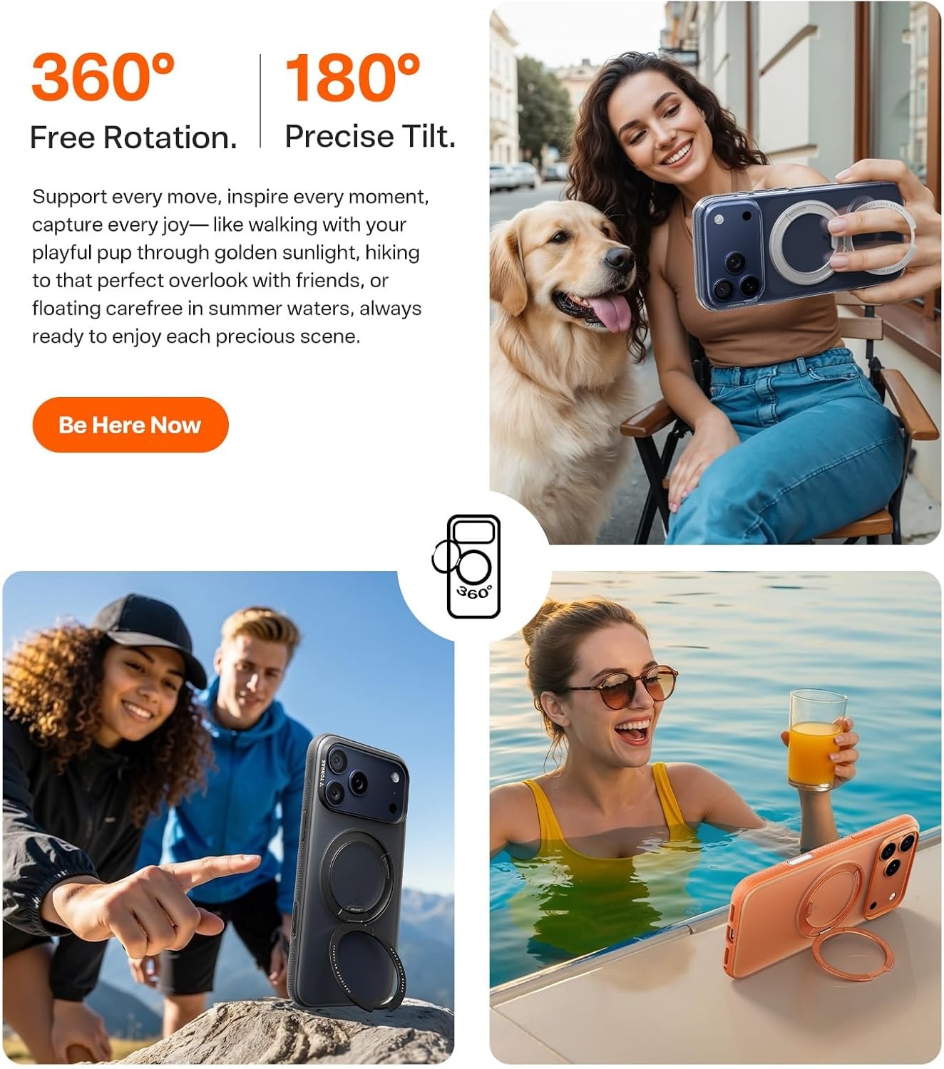 image:imageTORRAS 360 Magnetic Stand for iiPhone 17e Case amp iPhone 16e Fit for MagSafe MilitaryGrade Protection Translucent Slim Case for iPhone 17e Obsidian Black Ostand O3 Fitness SeriesDObsidian Black