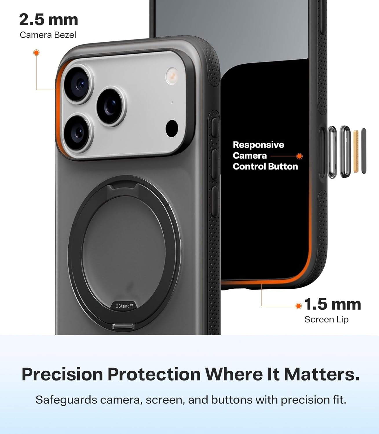 image:imageTORRAS 360 Magnetic Stand for iiPhone 17e Case amp iPhone 16e Fit for MagSafe MilitaryGrade Protection Translucent Slim Case for iPhone 17e Obsidian Black Ostand O3 Fitness SeriesDObsidian Black
