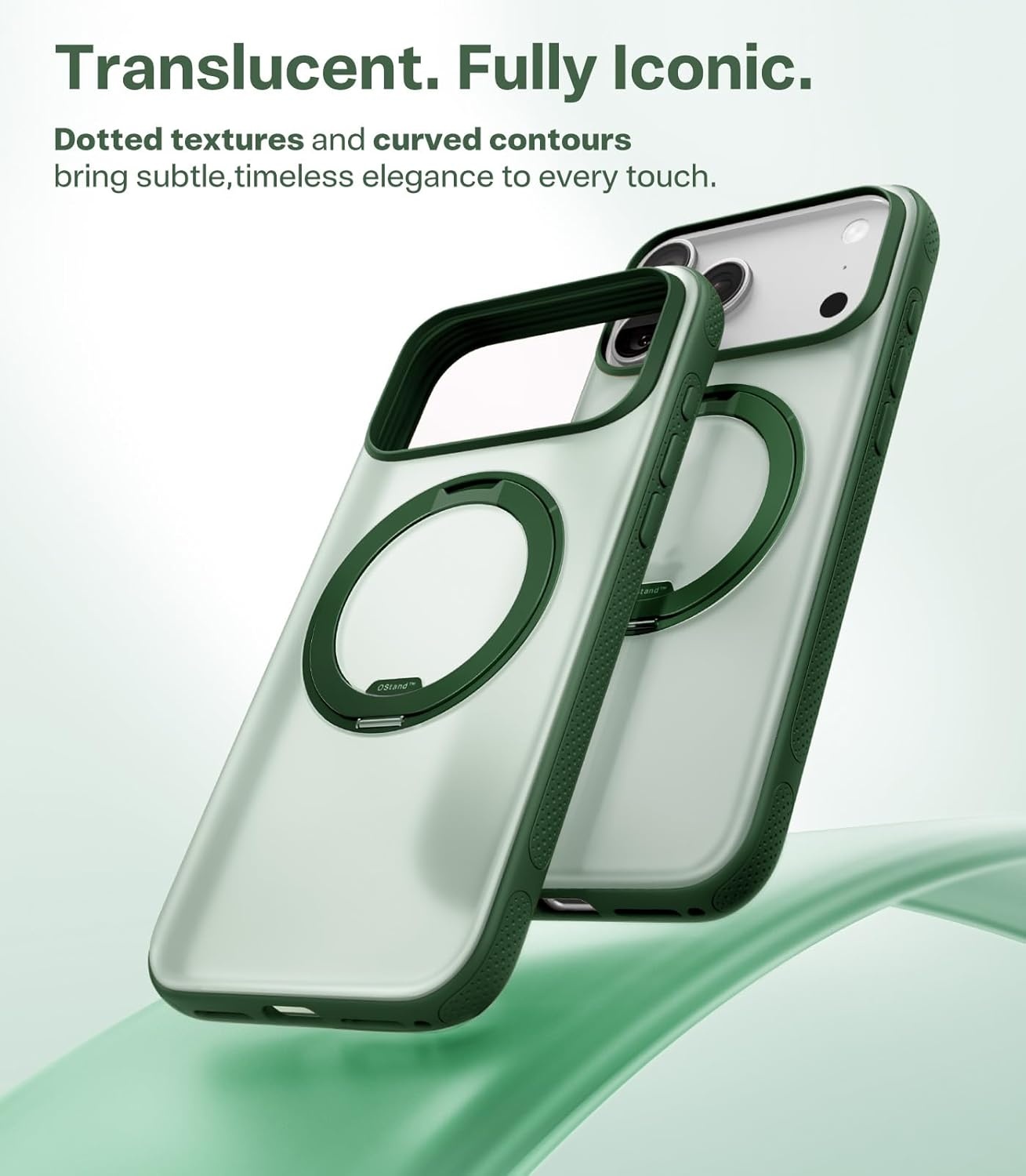 image:imageTORRAS 360 Magnetic Stand for iiPhone 17e Case amp iPhone 16e Fit for MagSafe MilitaryGrade Protection Translucent Slim Case for iPhone 17e Obsidian Black Ostand O3 Fitness SeriesFPine Green