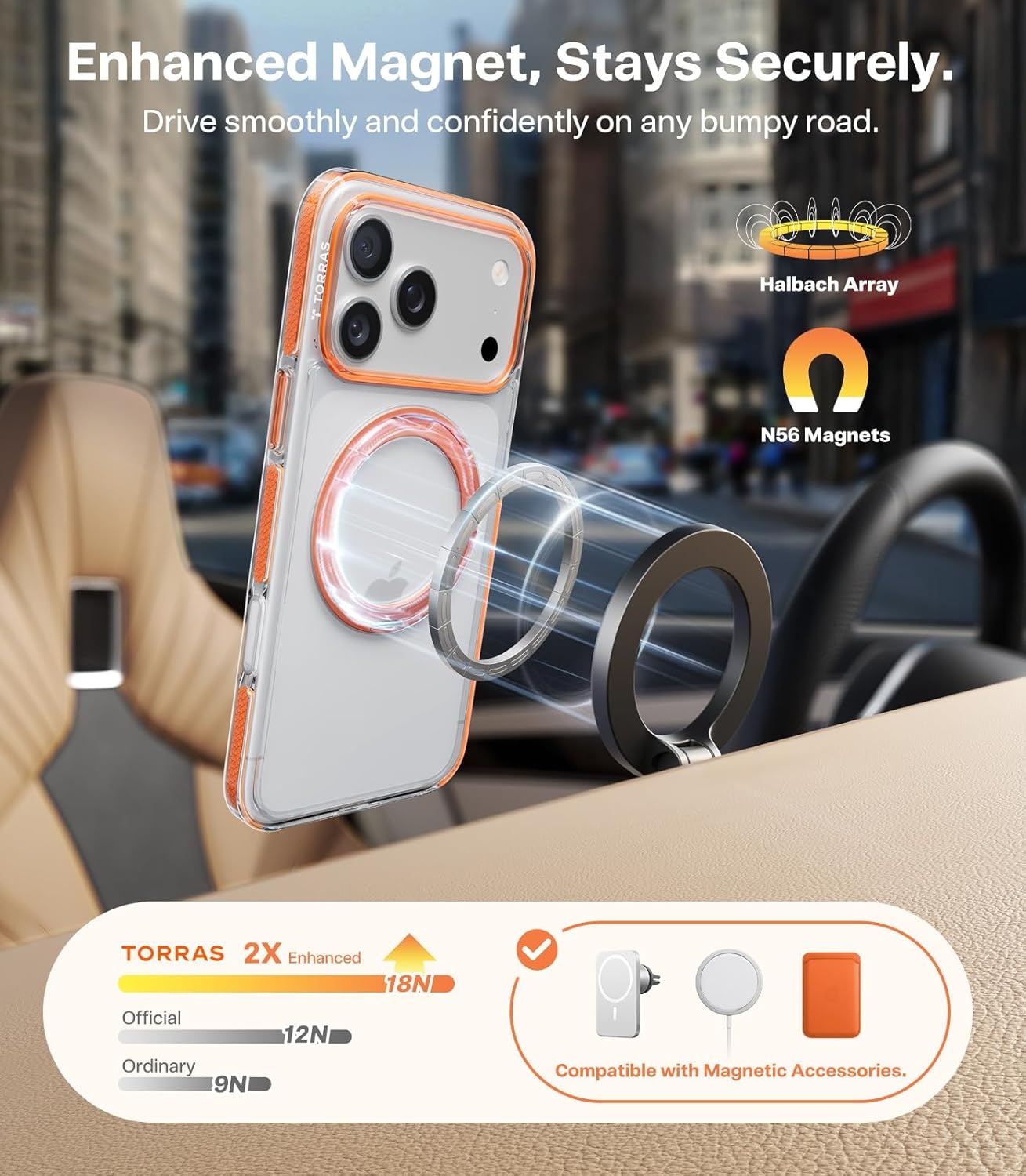image:imageTORRAS 360 Magnetic Stand for iiPhone 17e Case amp iPhone 16e Fit for MagSafe MilitaryGrade Protection Translucent Slim Case for iPhone 17e Obsidian Black Ostand O3 Fitness SeriesHClear Orange
