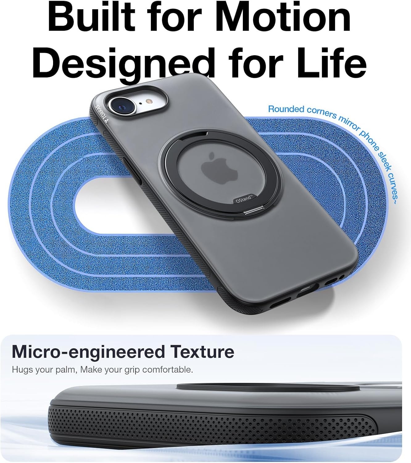 image:imageTORRAS 360 Magnetic Stand for iiPhone 17e Case amp iPhone 16e Fit for MagSafe MilitaryGrade Protection Translucent Slim Case for iPhone 17e Obsidian Black Ostand O3 Fitness SeriesDObsidian Black