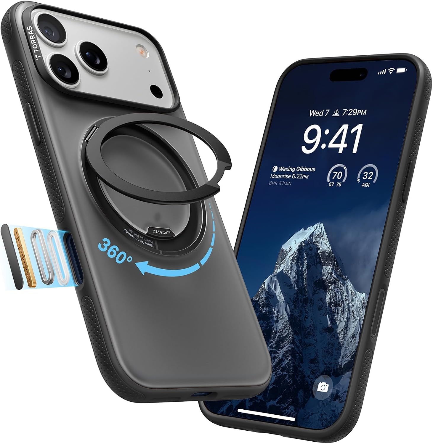 image:imageTORRAS 360 Magnetic Stand for iiPhone 17e Case amp iPhone 16e Fit for MagSafe MilitaryGrade Protection Translucent Slim Case for iPhone 17e Obsidian Black Ostand O3 Fitness SeriesDObsidian Black