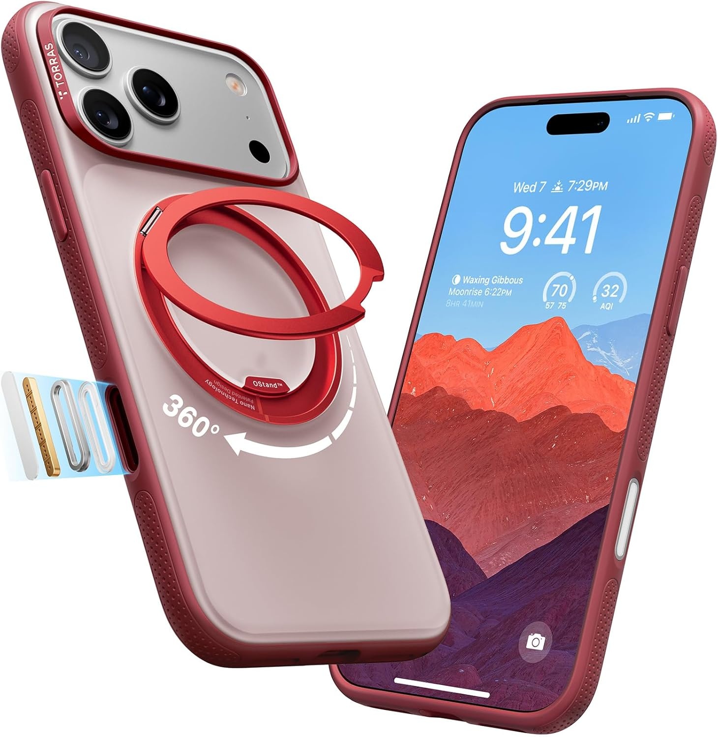 image:imageTORRAS 360 Magnetic Stand for iiPhone 17e Case amp iPhone 16e Fit for MagSafe MilitaryGrade Protection Translucent Slim Case for iPhone 17e Obsidian Black Ostand O3 Fitness SeriesGBurgundy Red