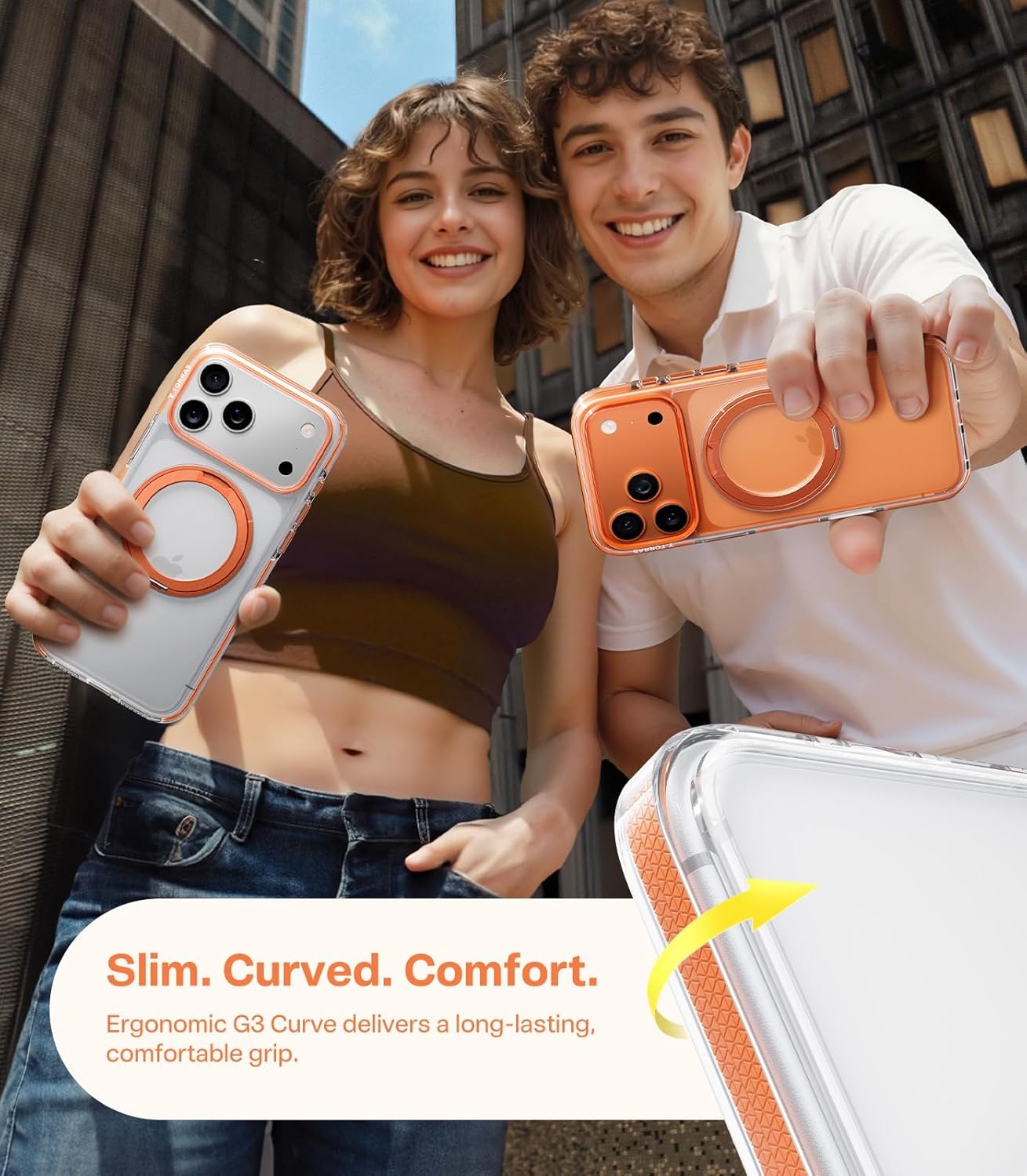 image:imageTORRAS 360 Magnetic Stand for iiPhone 17e Case amp iPhone 16e Fit for MagSafe MilitaryGrade Protection Translucent Slim Case for iPhone 17e Obsidian Black Ostand O3 Fitness SeriesHClear Orange