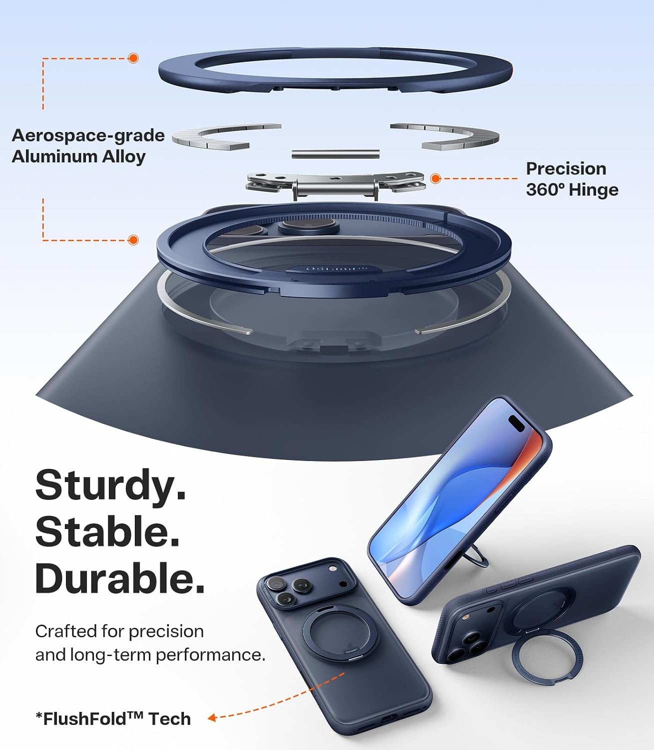 image:imageTORRAS 360 Magnetic Stand for iiPhone 17e Case amp iPhone 16e Fit for MagSafe MilitaryGrade Protection Translucent Slim Case for iPhone 17e Obsidian Black Ostand O3 Fitness SeriesADeep Blue