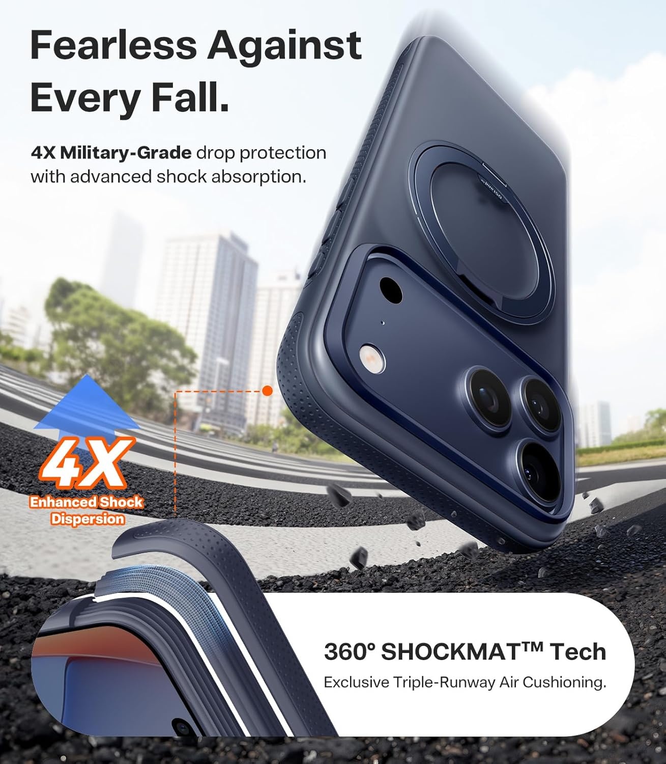 image:imageTORRAS 360 Magnetic Stand for iiPhone 17e Case amp iPhone 16e Fit for MagSafe MilitaryGrade Protection Translucent Slim Case for iPhone 17e Obsidian Black Ostand O3 Fitness SeriesADeep Blue