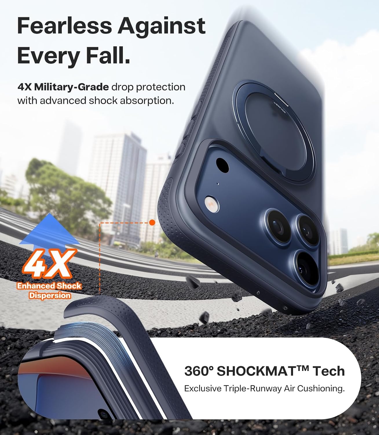 image:imageTORRAS 360 Magnetic Stand for iiPhone 17e Case amp iPhone 16e Fit for MagSafe MilitaryGrade Protection Translucent Slim Case for iPhone 17e Obsidian Black Ostand O3 Fitness SeriesADeep Blue