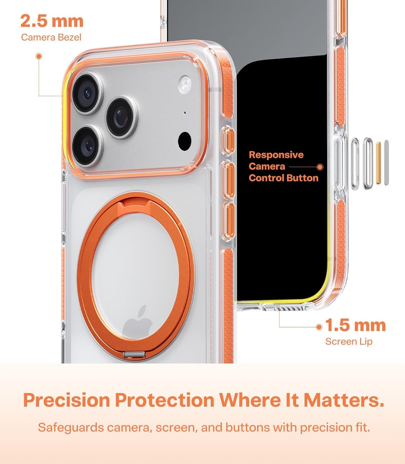 image:imageTORRAS 360 Magnetic Stand for iiPhone 17e Case amp iPhone 16e Fit for MagSafe MilitaryGrade Protection Translucent Slim Case for iPhone 17e Obsidian Black Ostand O3 Fitness SeriesHClear Orange
