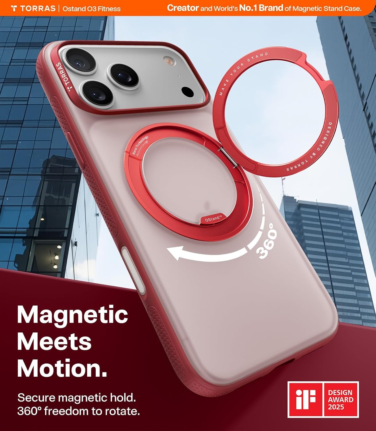 image:imageTORRAS 360 Magnetic Stand for iiPhone 17e Case amp iPhone 16e Fit for MagSafe MilitaryGrade Protection Translucent Slim Case for iPhone 17e Obsidian Black Ostand O3 Fitness SeriesGBurgundy Red