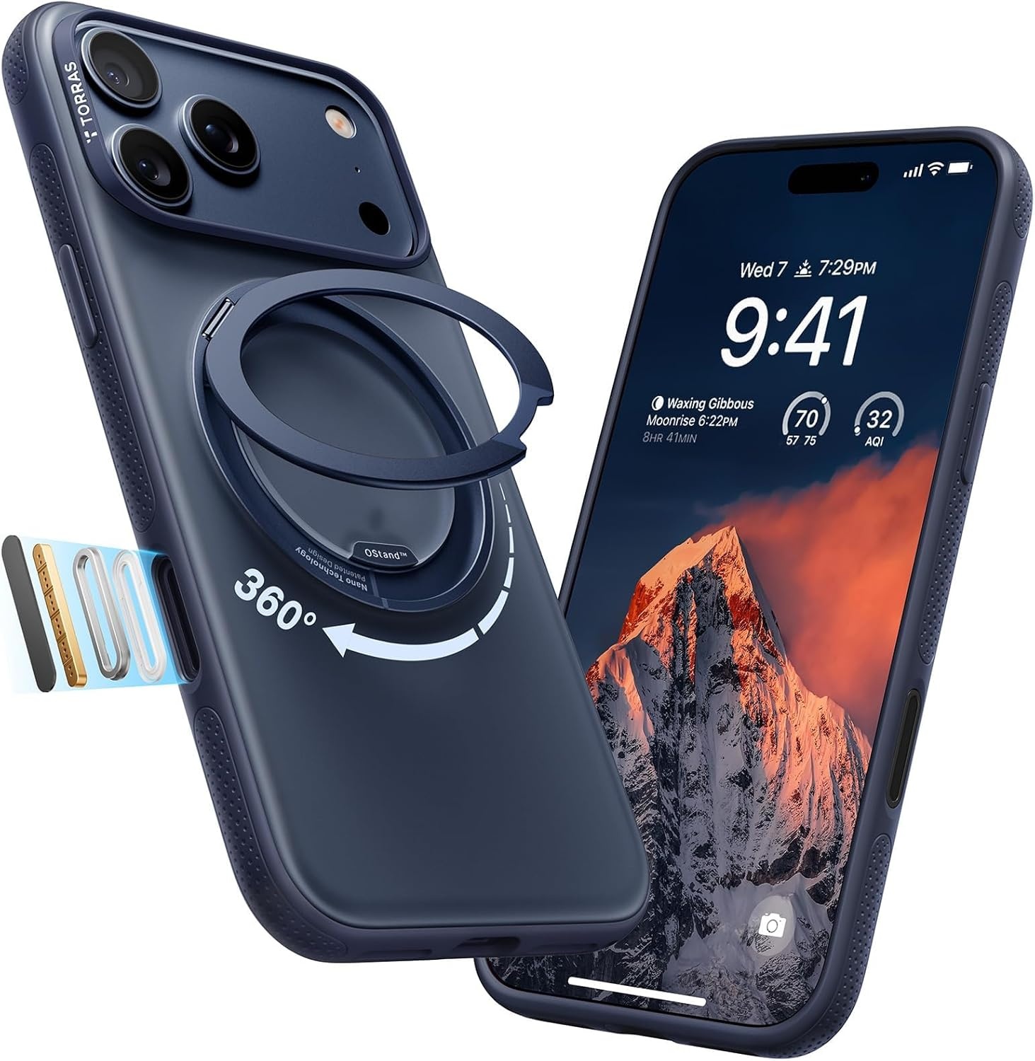 image:imageTORRAS 360 Magnetic Stand for iiPhone 17e Case amp iPhone 16e Fit for MagSafe MilitaryGrade Protection Translucent Slim Case for iPhone 17e Obsidian Black Ostand O3 Fitness SeriesADeep Blue