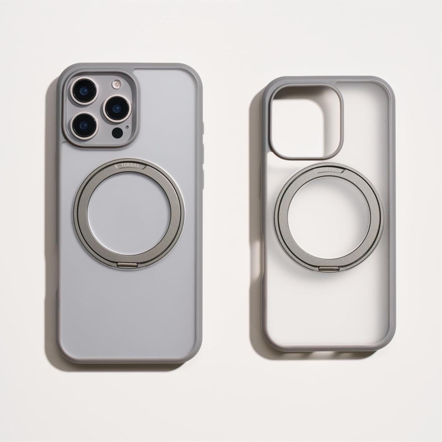 image:imageTORRAS 360 Rotatable Magnetic Ring Only for iPhone 16 Pro Max Case Fit for MagSafe with Stand Ring Holder 16FT MilGrade Shockproof Translucent for iPhone 16 Pro Max PCampTPU Case Ostand Grey