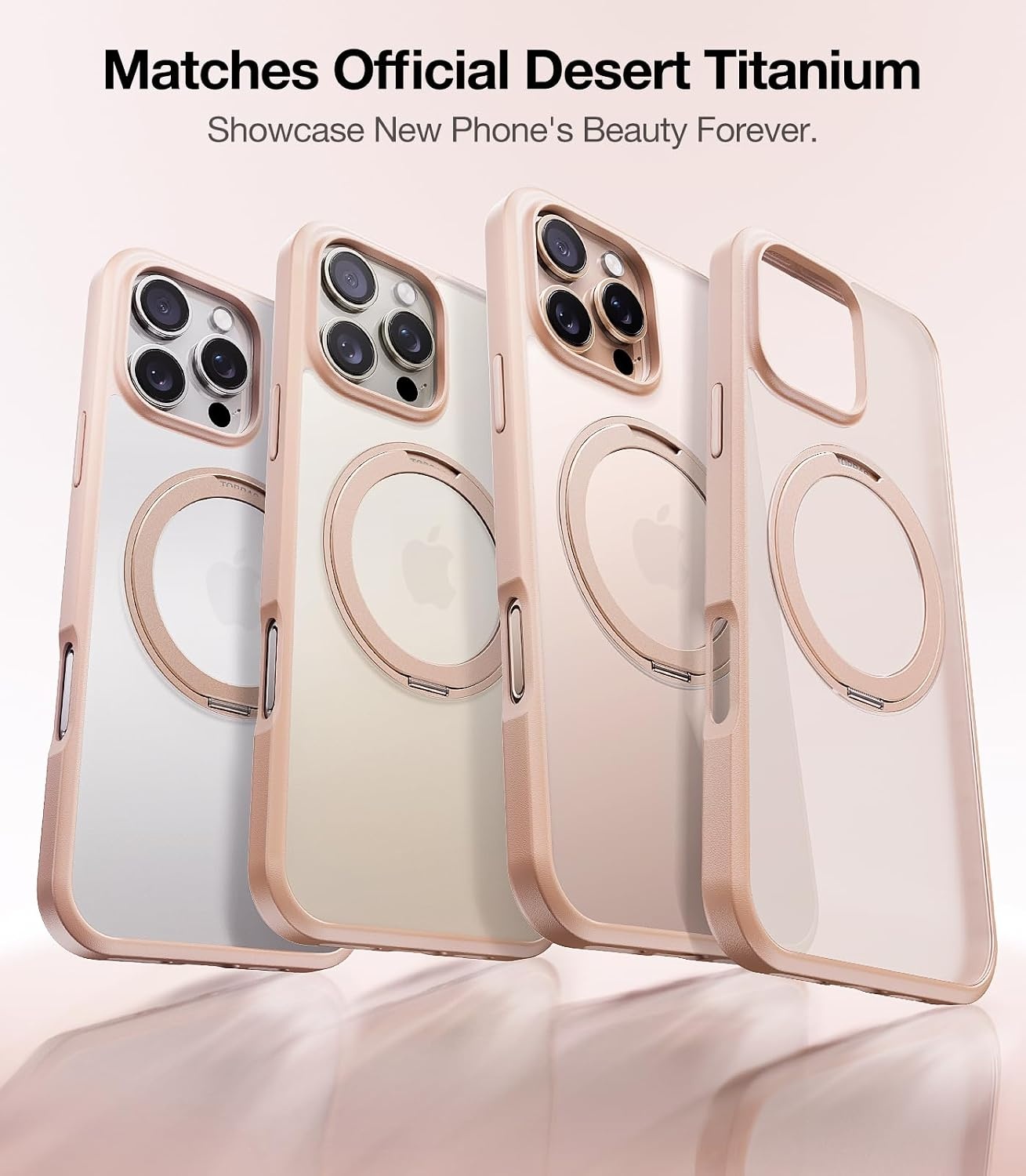image:imageTORRAS 360 Rotatable Magnetic Ring for iPhone 16 Pro Max Case with Stand Fit for MagSafe 16FT MilGrade Shockproof Translucent for iPhone 16 Pro Max Phone Case 69 Rose Gold Pink