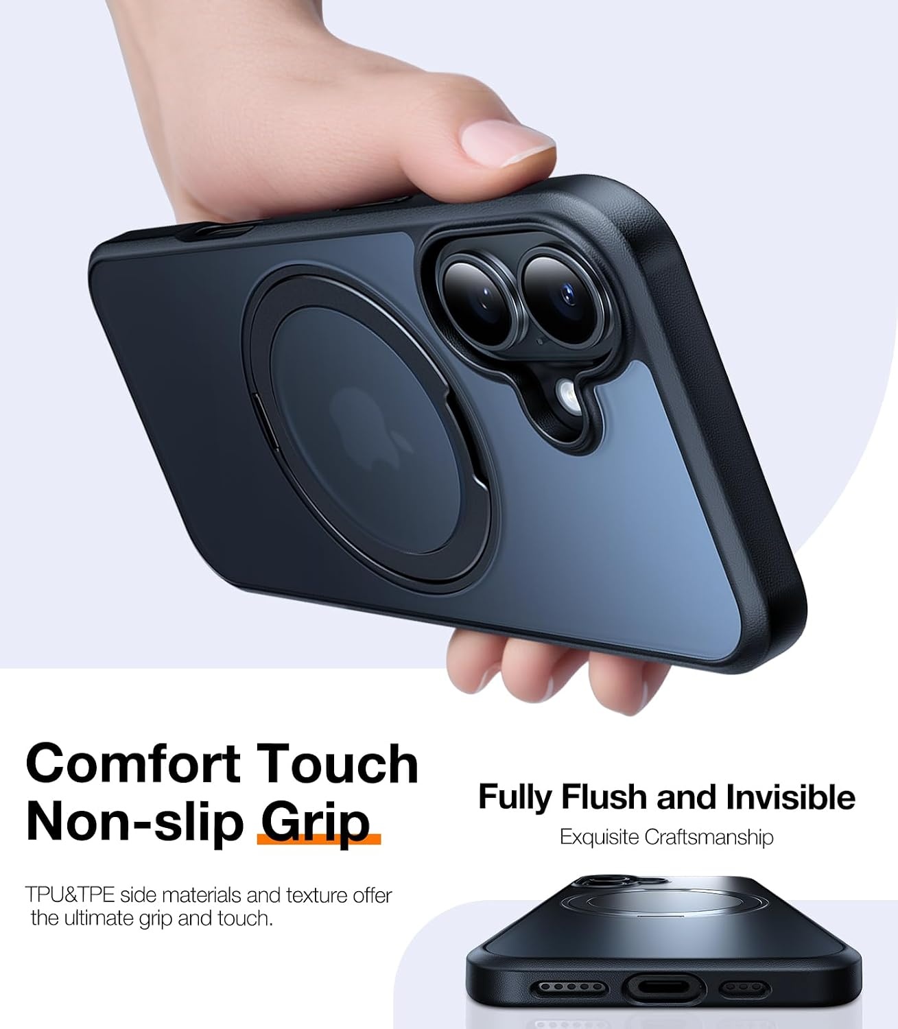 image:imageTORRAS 360 Rotatable Magnetic Stand for iPhone 16 Case Compatible with MagSafe Flexible Stable Kickstand 16ft MilGrade Shockproof Protection AntiScratch Phone Case Translucent Black 61