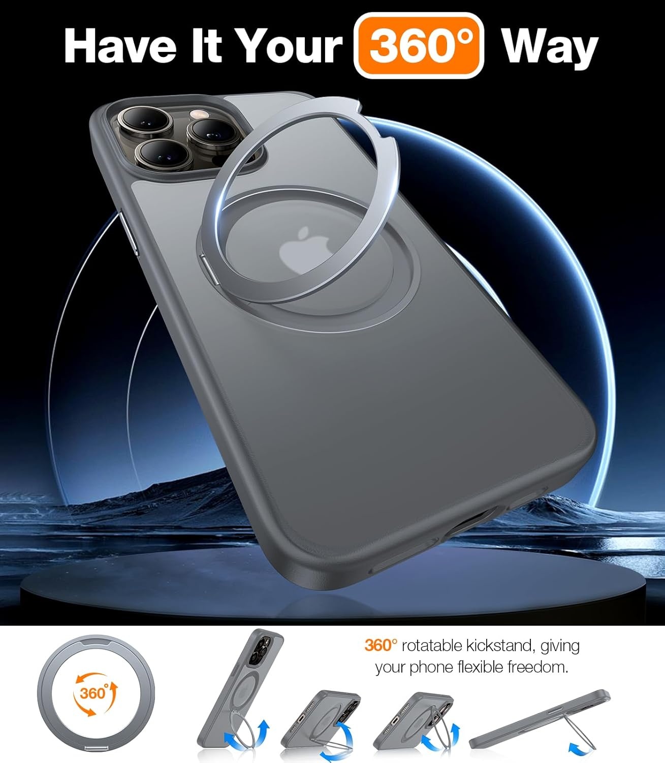 image:imageTORRAS 360 Rotatable Ring for iPhone 15 Pro Case Compatible with MagSafe Translucent Slim Protective Ring Military Grade Shockproof Cover for 15 Pro 2023 Natural Titanium