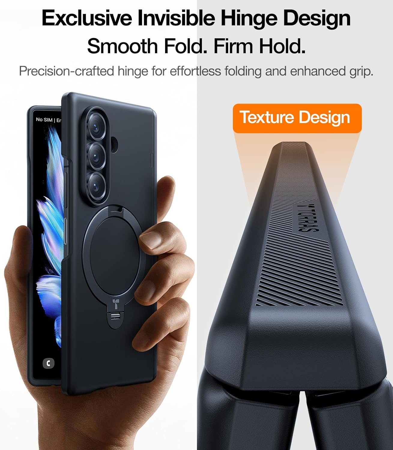 image:imageTORRAS 360 Spin Magnetic Stand for Galaxy Z Fold 7 Case MILGrade Hinge Protection Fit for Magsafe 360 Kickstand amp Ring Holder Armor Hard Slim Case for Samsung Galaxy Z Fold 7 BlackBlack