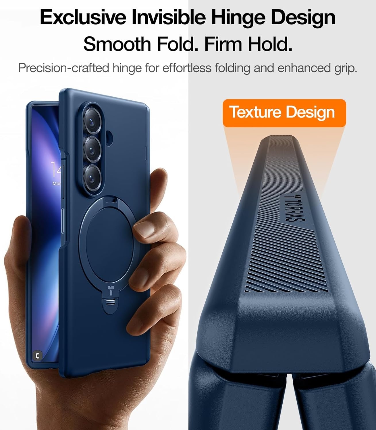 image:imageTORRAS 360 Spin Magnetic Stand for Galaxy Z Fold 7 Case MILGrade Hinge Protection Fit for Magsafe 360 Kickstand amp Ring Holder Armor Hard Slim Case for Samsung Galaxy Z Fold 7 BlackBlue