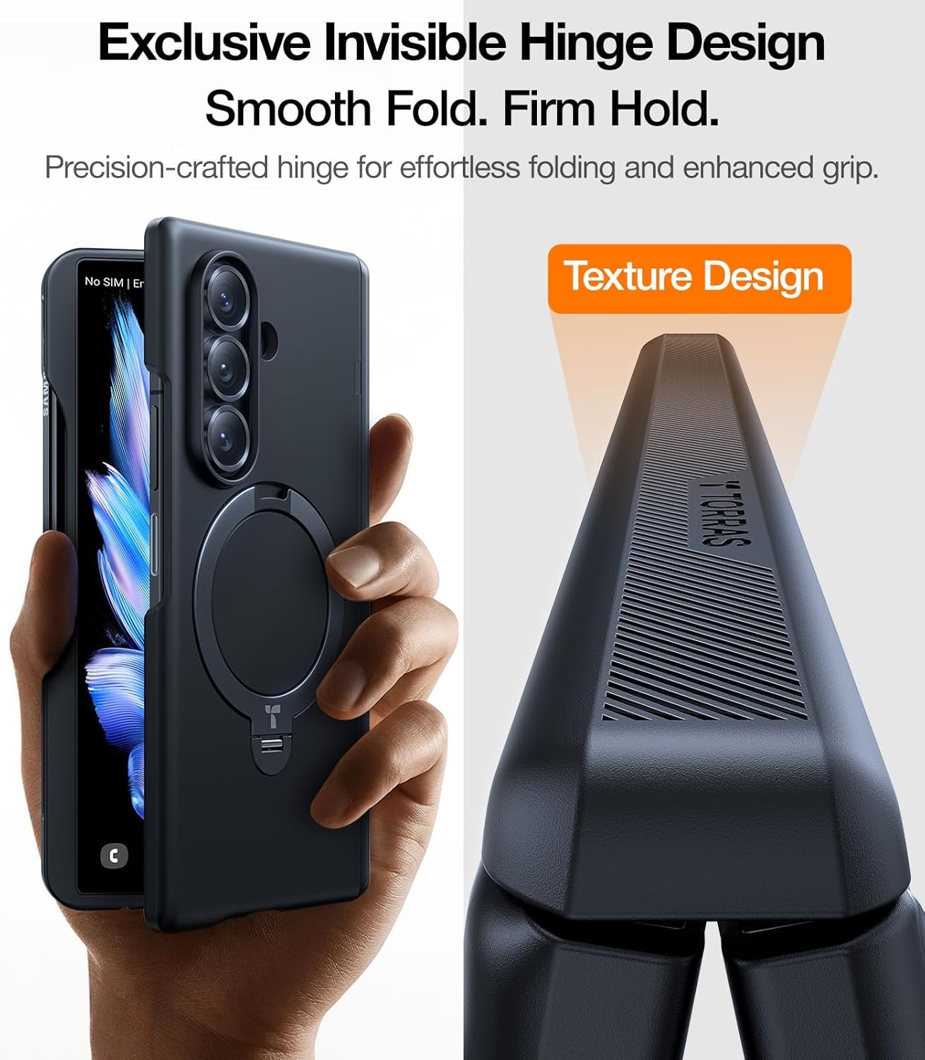 image:imageTORRAS 360 Spin Magnetic Stand for Galaxy Z Fold 7 Case with S Pen Holder MILGrade Hinge Protection Fit for Magsafe 360 Kickstand amp Ring Holder Armor Slim for Samsung Galaxy Z Fold 7 Black