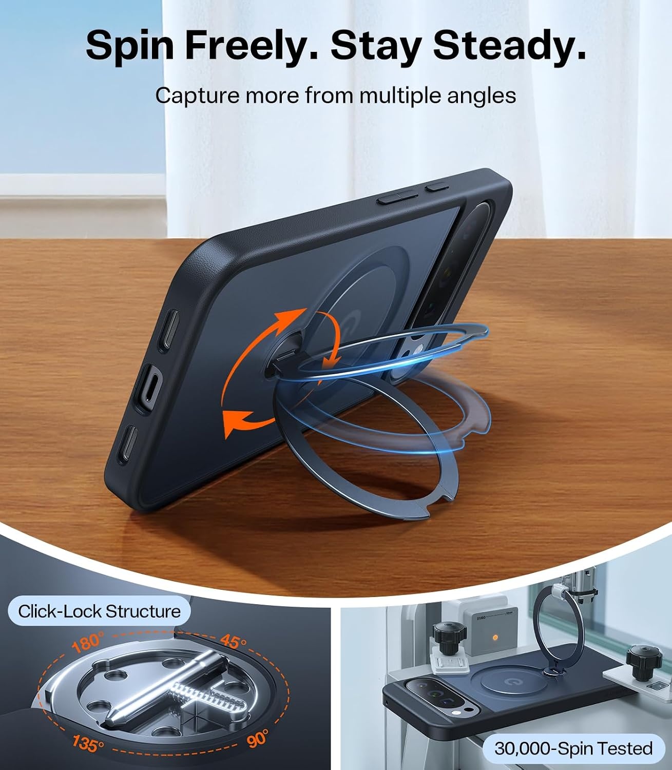 image:imageTORRAS 360 Spin Magnetic Stand for Google Pixel 10 Pro XL case Compatible with Magsafe 4X Military Drop Protection Slim for Google Pixel 10 Pro XL Phone Case with Kickstand BlackBlack