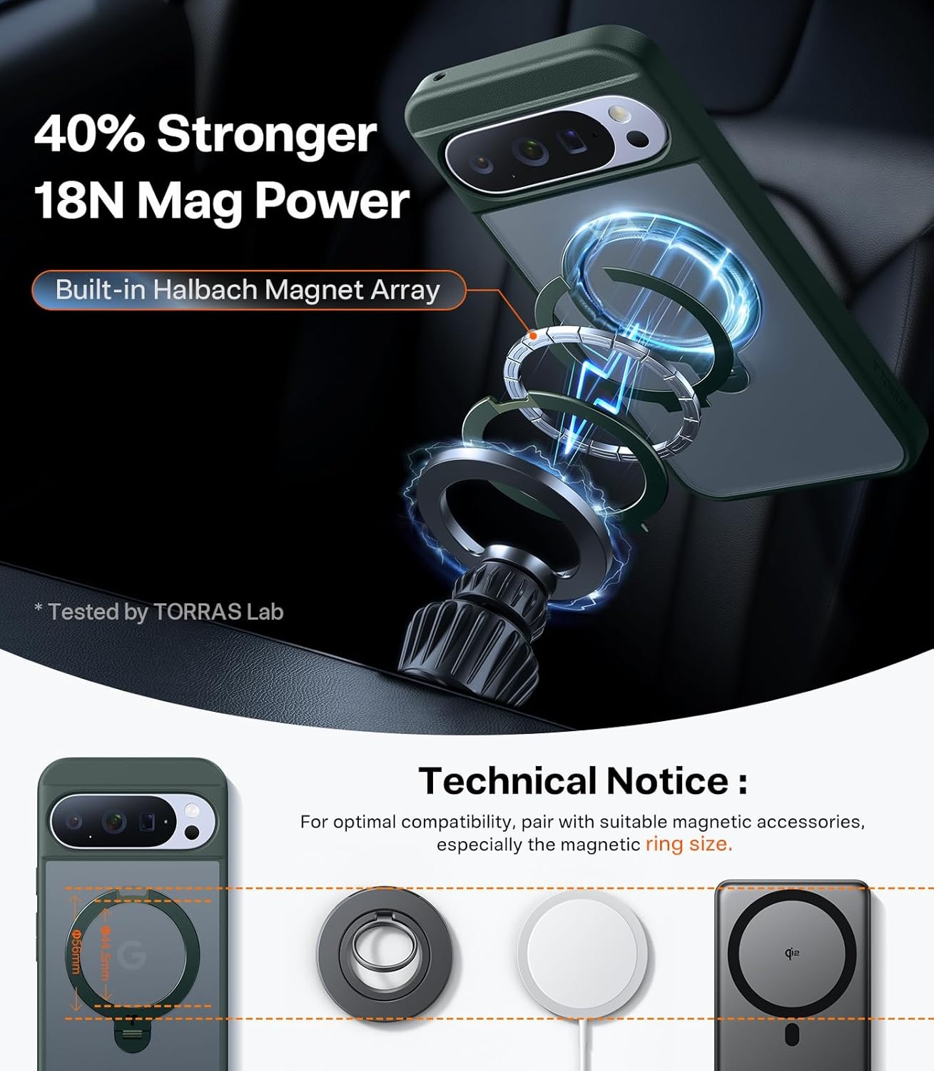 image:imageTORRAS 360 Spin Magnetic Stand for Google Pixel 10 Pro XL case Compatible with Magsafe 4X Military Drop Protection Slim for Google Pixel 10 Pro XL Phone Case with Kickstand BlackGreen
