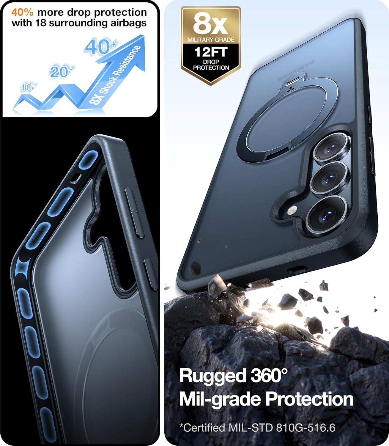 image:imageTORRAS 360 Spin Magnetic Stand for Samsung Galaxy S25 Ultra Case Fit for Magsafe Military Grade Slim Protective S25 Ultra Case with Kickstand amp Ring Holder Ostand Spin Translucent Frosted BlackS25 PlusBlack
