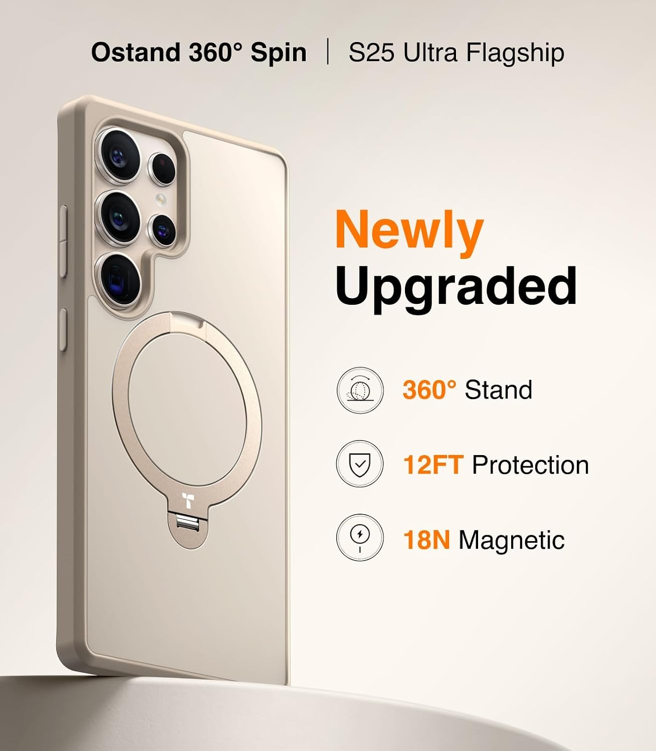 image:imageTORRAS 360 Spin Magnetic Stand for Samsung Galaxy S25 Ultra Case Fit for Magsafe Military Grade Slim Protective S25 Ultra Case with Kickstand amp Ring Holder Ostand Spin Translucent Frosted BlackS25 UltraDune
