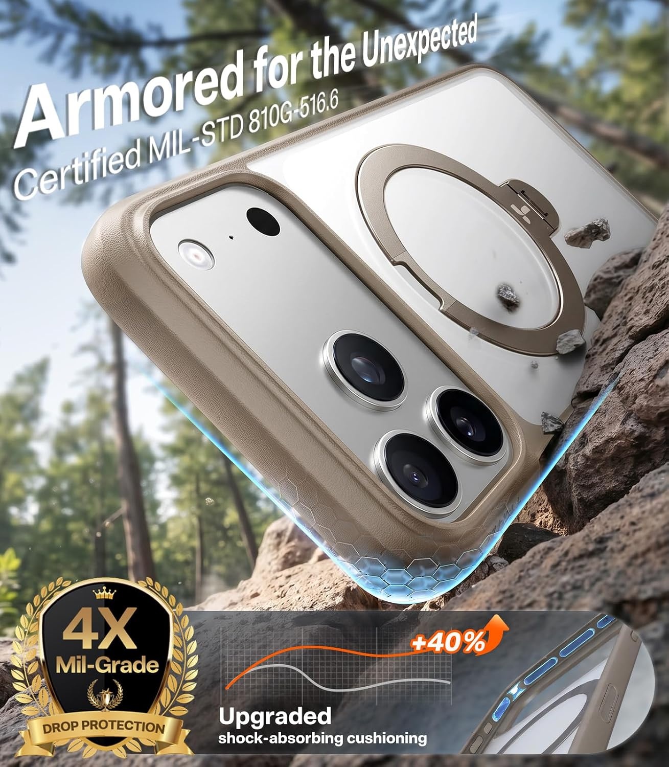 image:imageTORRAS 360 Spin Magnetic Stand for iPhone 16 Pro Case 63 Compatible with MagSafe MilGrade Protective Hard PC Soft Edge Case for iPhone 16 Pro Builtin Kickstand amp Ring Holder Clear 2024Brown