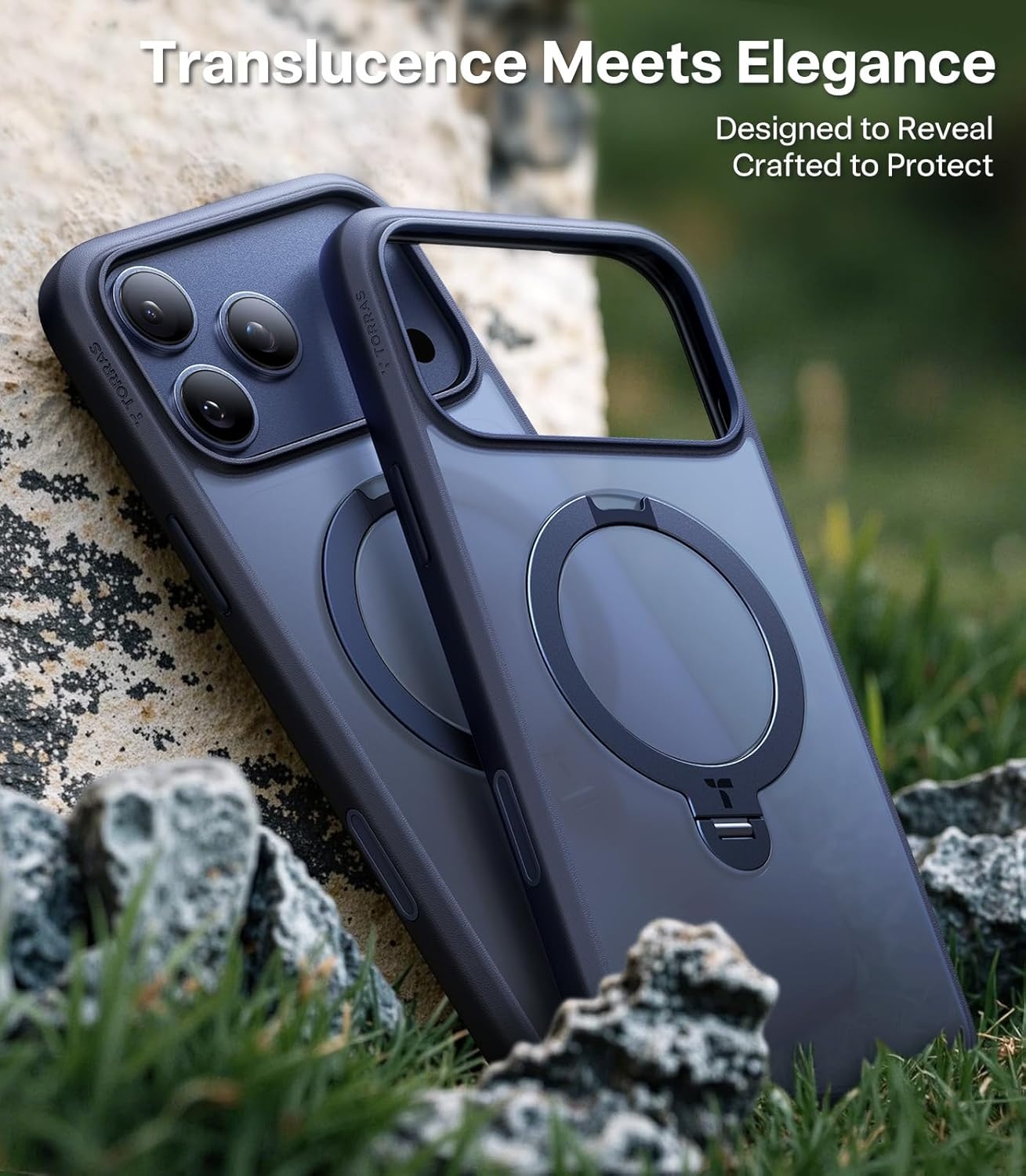 image:imageTORRAS 360 Spin Magnetic Stand for iPhone 16 Pro Case 63 Compatible with MagSafe MilGrade Protective Hard PC Soft Edge Case for iPhone 16 Pro Builtin Kickstand amp Ring Holder Clear 2024Blue