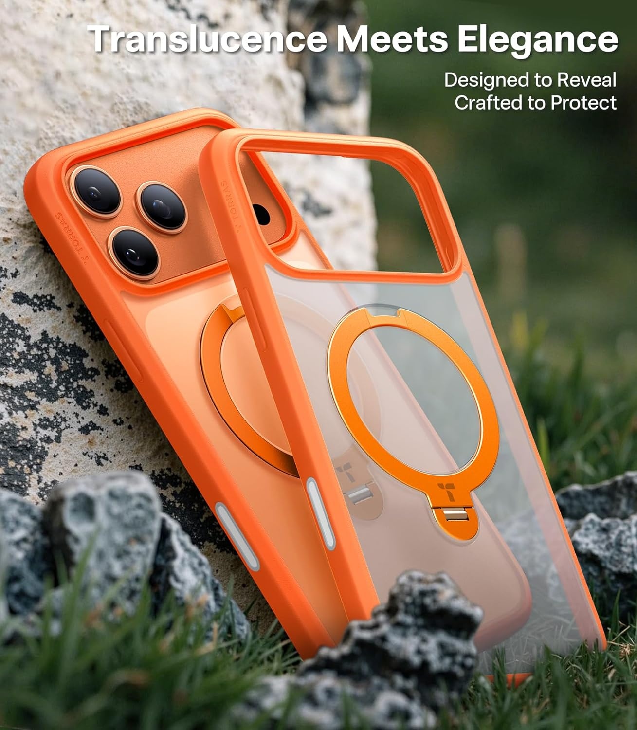 image:imageTORRAS 360 Spin Magnetic Stand for iPhone 16 Pro Case 63 Compatible with MagSafe MilGrade Protective Hard PC Soft Edge Case for iPhone 16 Pro Builtin Kickstand amp Ring Holder Clear 2024Cosmic Orange