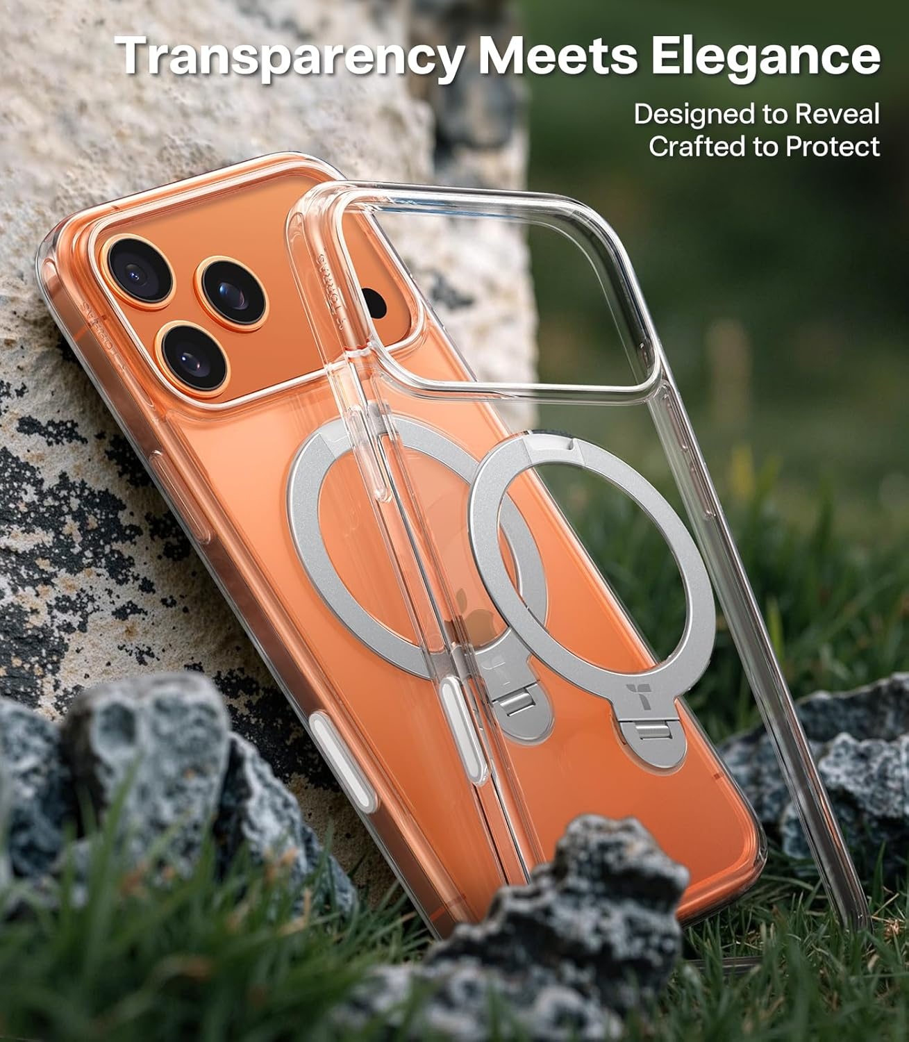 image:imageTORRAS 360 Spin Magnetic Stand for iPhone 16 Pro Case 63 Compatible with MagSafe MilGrade Protective Hard PC Soft Edge Case for iPhone 16 Pro Builtin Kickstand amp Ring Holder Clear 2024Clear