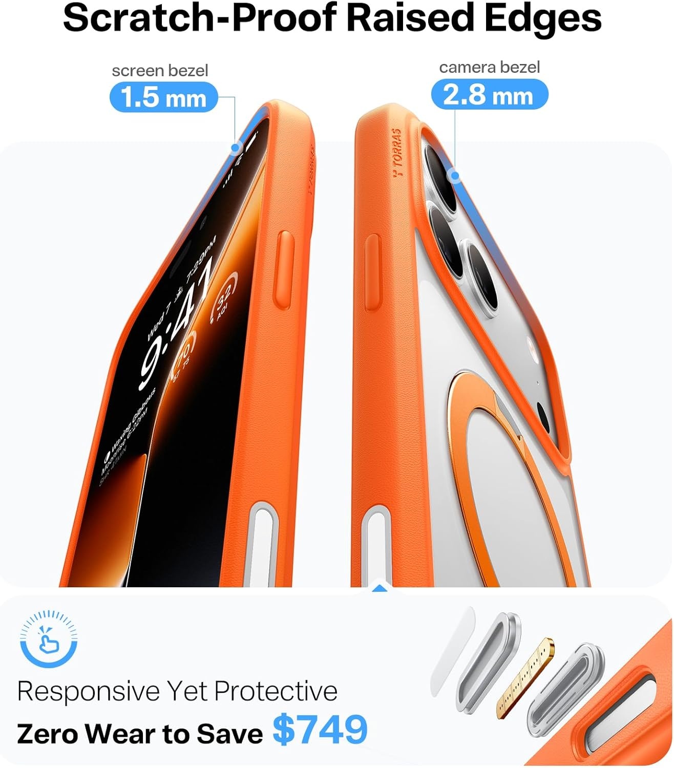 image:imageTORRAS 360 Spin Magnetic Stand for iPhone 16 Pro Case 63 Compatible with MagSafe MilGrade Protective Hard PC Soft Edge Case for iPhone 16 Pro Builtin Kickstand amp Ring Holder Clear 2024Cosmic Orange