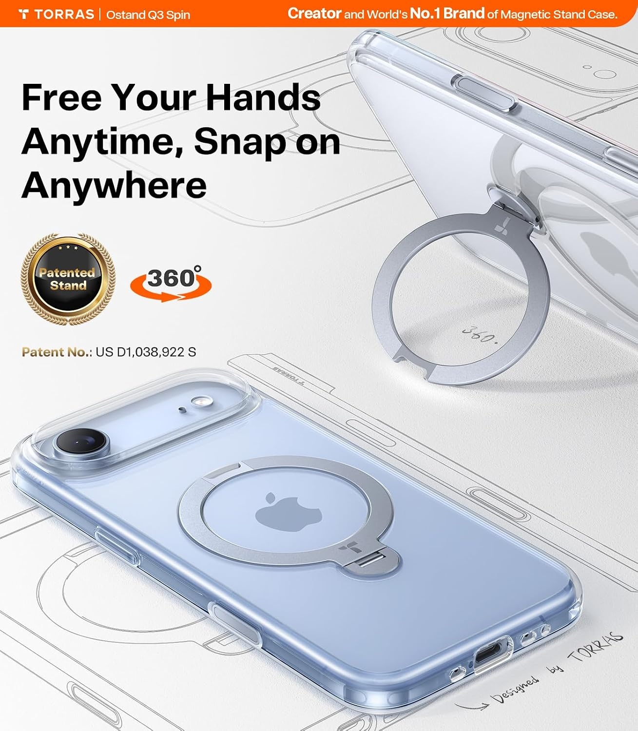 image:imageTORRAS 360 Spin Magnetic Stand for iPhone 16 Pro Case 63 Compatible with MagSafe MilGrade Protective Hard PC Soft Edge Case for iPhone 16 Pro Builtin Kickstand amp Ring Holder Clear 2024Clear