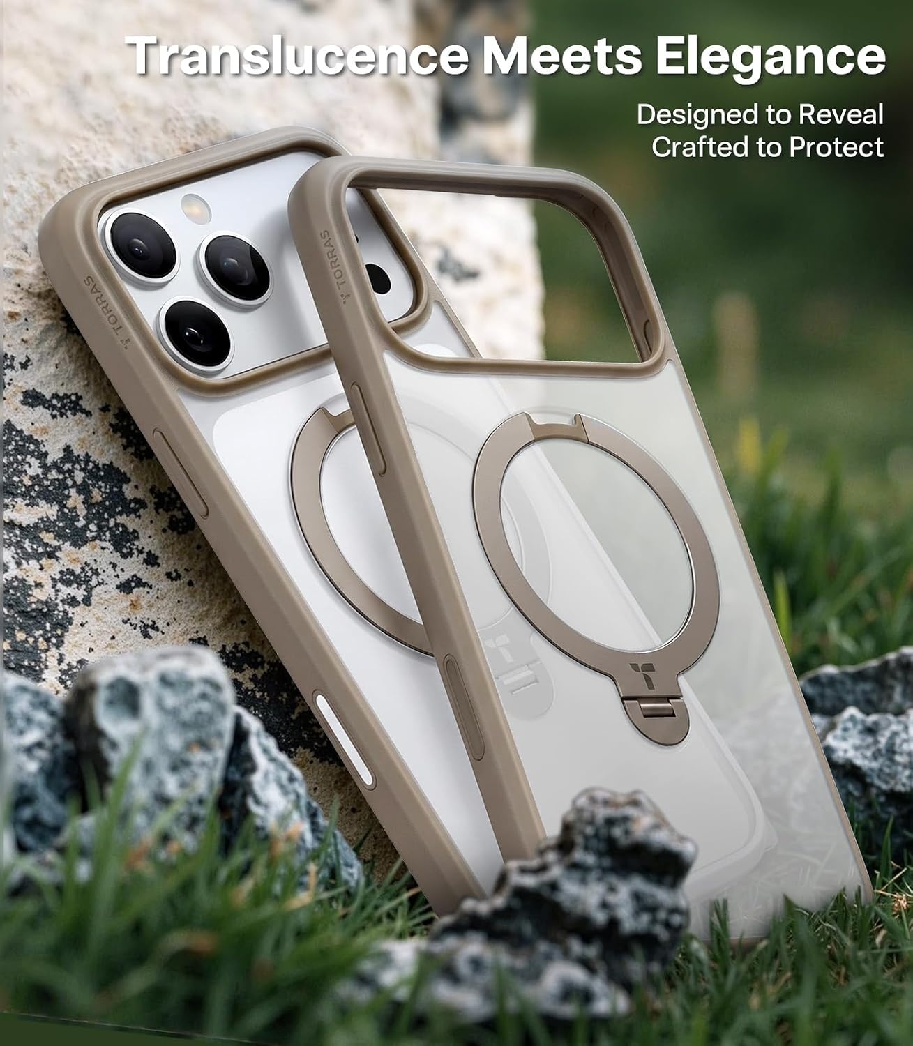 image:imageTORRAS 360 Spin Magnetic Stand for iPhone 16 Pro Case 63 Compatible with MagSafe MilGrade Protective Hard PC Soft Edge Case for iPhone 16 Pro Builtin Kickstand amp Ring Holder Clear 2024Brown