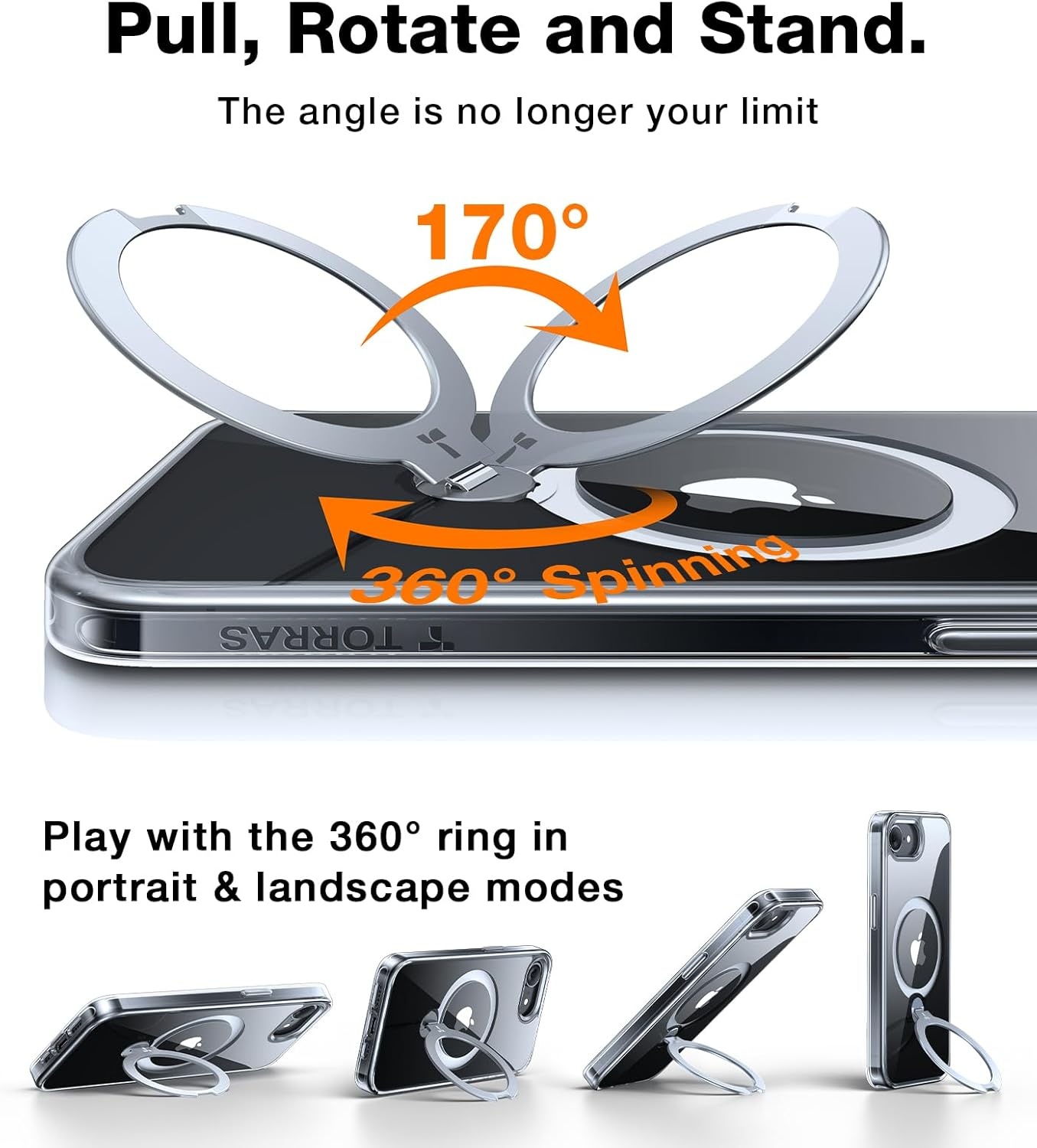 image:imageTORRAS 360 Spin Magnetic Stand for iPhone 16 Pro Max Case Fit for MagSafe Military Grade Protective Case for iPhone 16 Pro Max Phone Case with Kickstand Rotatable Black 69 inchClear