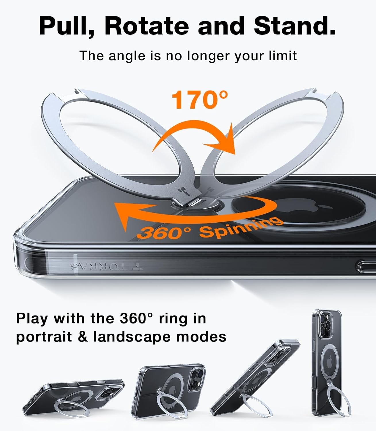 image:imageTORRAS 360 Spin Magnetic Stand for iPhone 16 Pro Max Case Fit for MagSafe Military Grade Protective Case for iPhone 16 Pro Max Phone Case with Kickstand Rotatable Black 69 inchClear