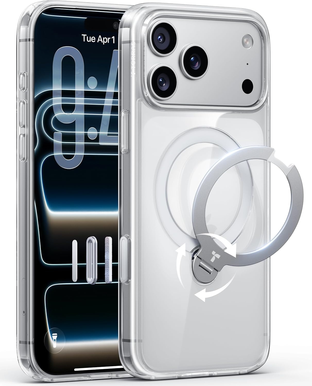 image:imageTORRAS 360 Spin Magnetic Stand for iPhone 16 Pro Max Case Fit for MagSafe Military Grade Protective Case for iPhone 16 Pro Max Phone Case with Kickstand Rotatable Black 69 inchClear