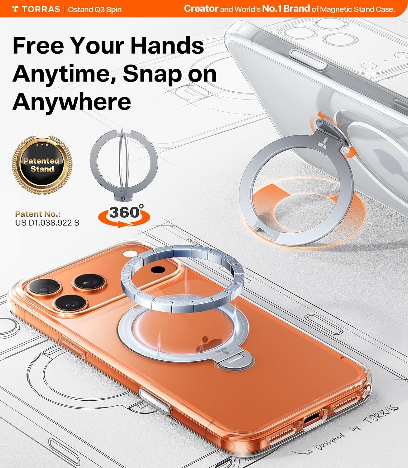 image:imageTORRAS 360 Spin Magnetic Stand for iPhone 16 Pro Max Case Fit for MagSafe Military Grade Protective Case for iPhone 16 Pro Max Phone Case with Kickstand Rotatable Black 69 inchClear