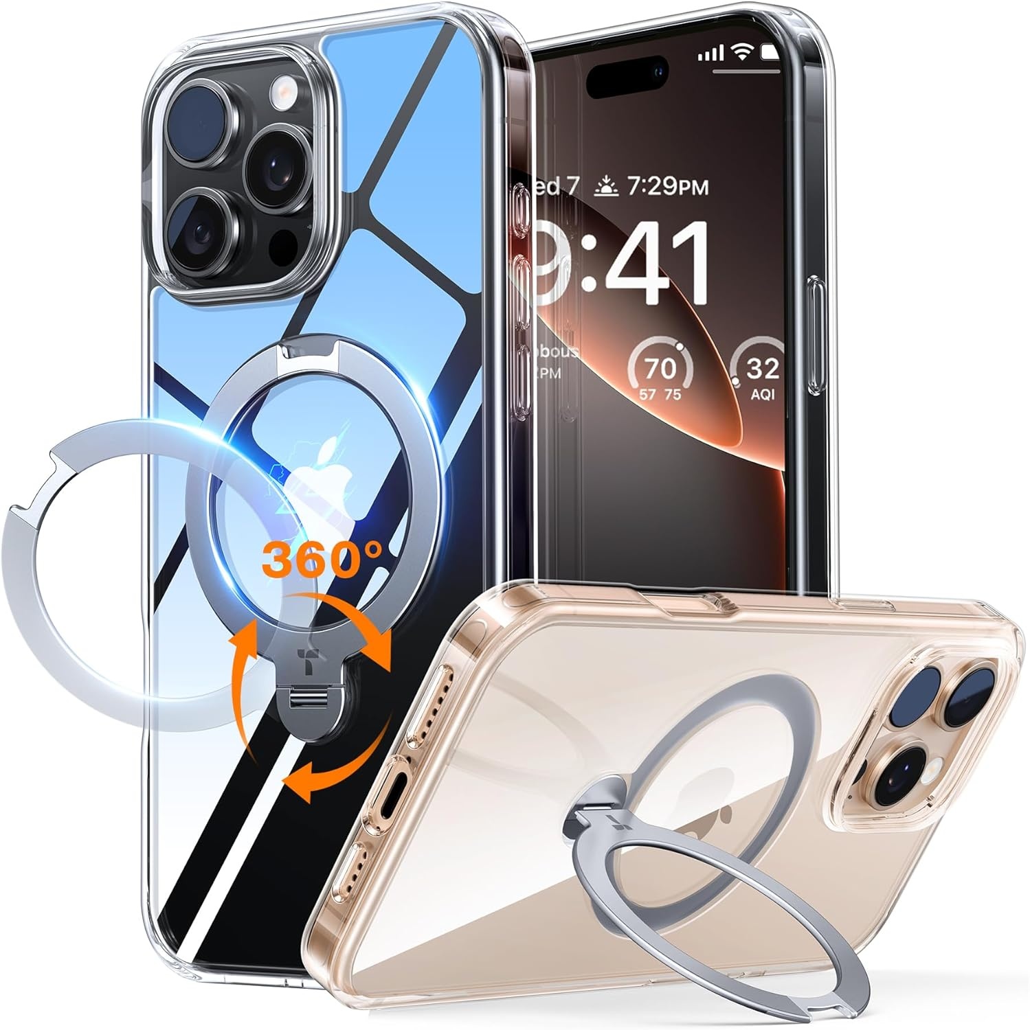 image:imageTORRAS 360 Spin Magnetic Stand for iPhone 16 Pro Max Case Fit for MagSafe Military Grade Protective Case for iPhone 16 Pro Max Phone Case with Kickstand Rotatable Black 69 inchClear