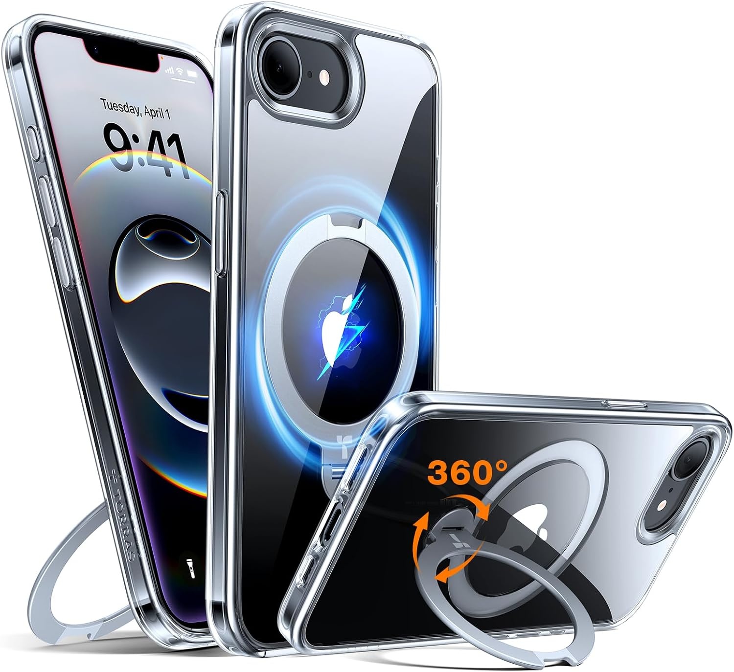 image:imageTORRAS 360 Spin Magnetic Stand for iPhone 16 Pro Max Case Fit for MagSafe Military Grade Protective Case for iPhone 16 Pro Max Phone Case with Kickstand Rotatable Black 69 inchClear