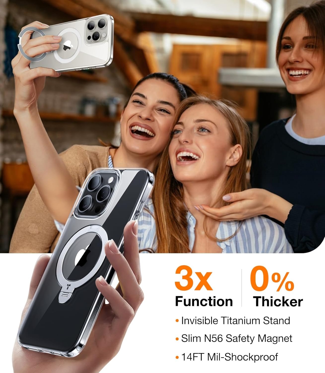 image:imageTORRAS 360 Spin Magnetic Stand for iPhone 16 Pro Max Case Fit for MagSafe Military Grade Protective Case for iPhone 16 Pro Max Phone Case with Kickstand Rotatable Black 69 inchClear