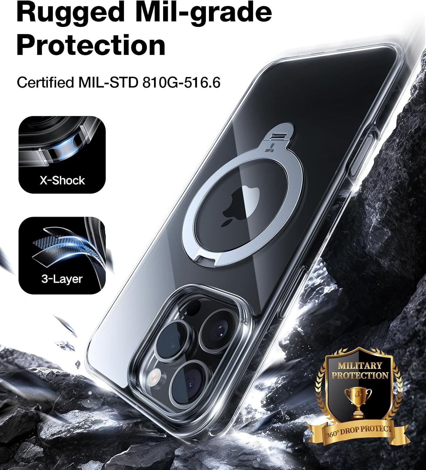 image:imageTORRAS 360 Spin Magnetic Stand for iPhone 16 Pro Max Case Fit for MagSafe Military Grade Protective Case for iPhone 16 Pro Max Phone Case with Kickstand Rotatable Black 69 inchClear