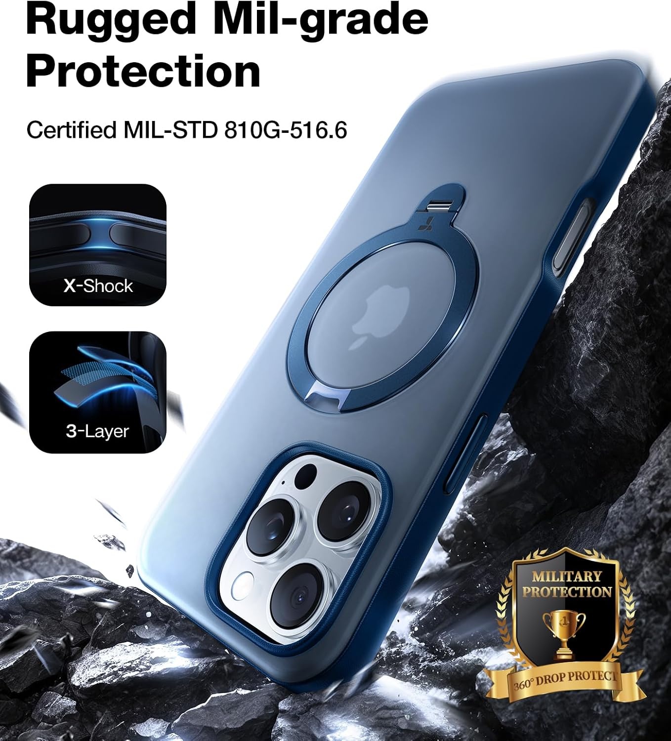image:imageTORRAS 360 Spin Magnetic Stand for iPhone 16 Pro Max Case Fit for MagSafe Military Grade Protective Case for iPhone 16 Pro Max Phone Case with Kickstand Rotatable Black 69 inchBlue