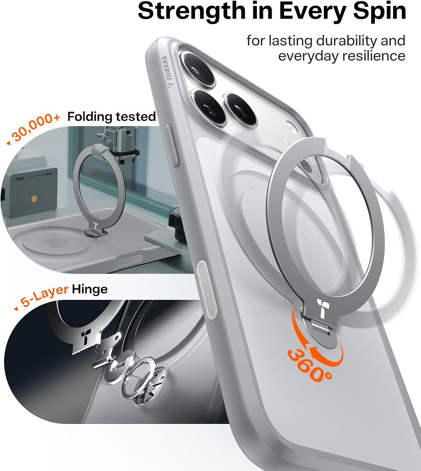 image:imageTORRAS 360 Spin Magnetic Stand for iPhone 16 Pro Max Case Fit for MagSafe Military Grade Protective Case for iPhone 16 Pro Max Phone Case with Kickstand Rotatable Black 69 inchGray