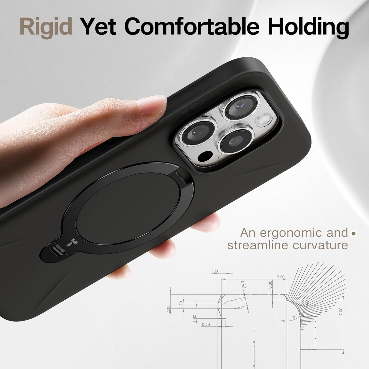 image:imageTORRAS 360 Spin Stand for iPhone 16 Pro Case Fit for Magsafe MilSTD Protective Hard PC ScratchResistant Case for iPhone 16 Pro Phone Case Ostand Spin Onyx Black 63 inch