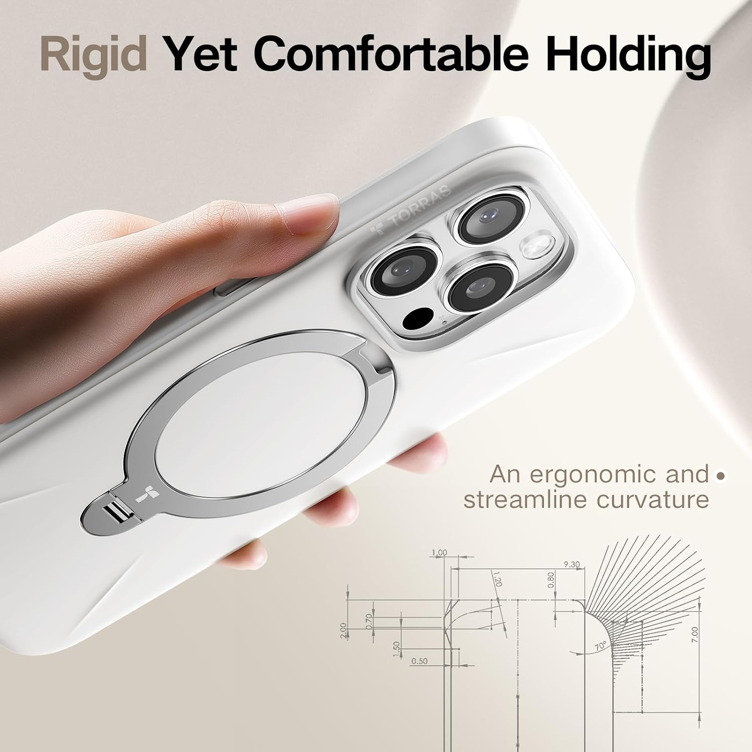 image:imageTORRAS 360 Spin Stand for iPhone 16 Pro Case Fit for Magsafe MilSTD Protective Hard PC ScratchResistant Case for iPhone 16 Pro Phone Case Ostand Spin Ivory White 63 inch