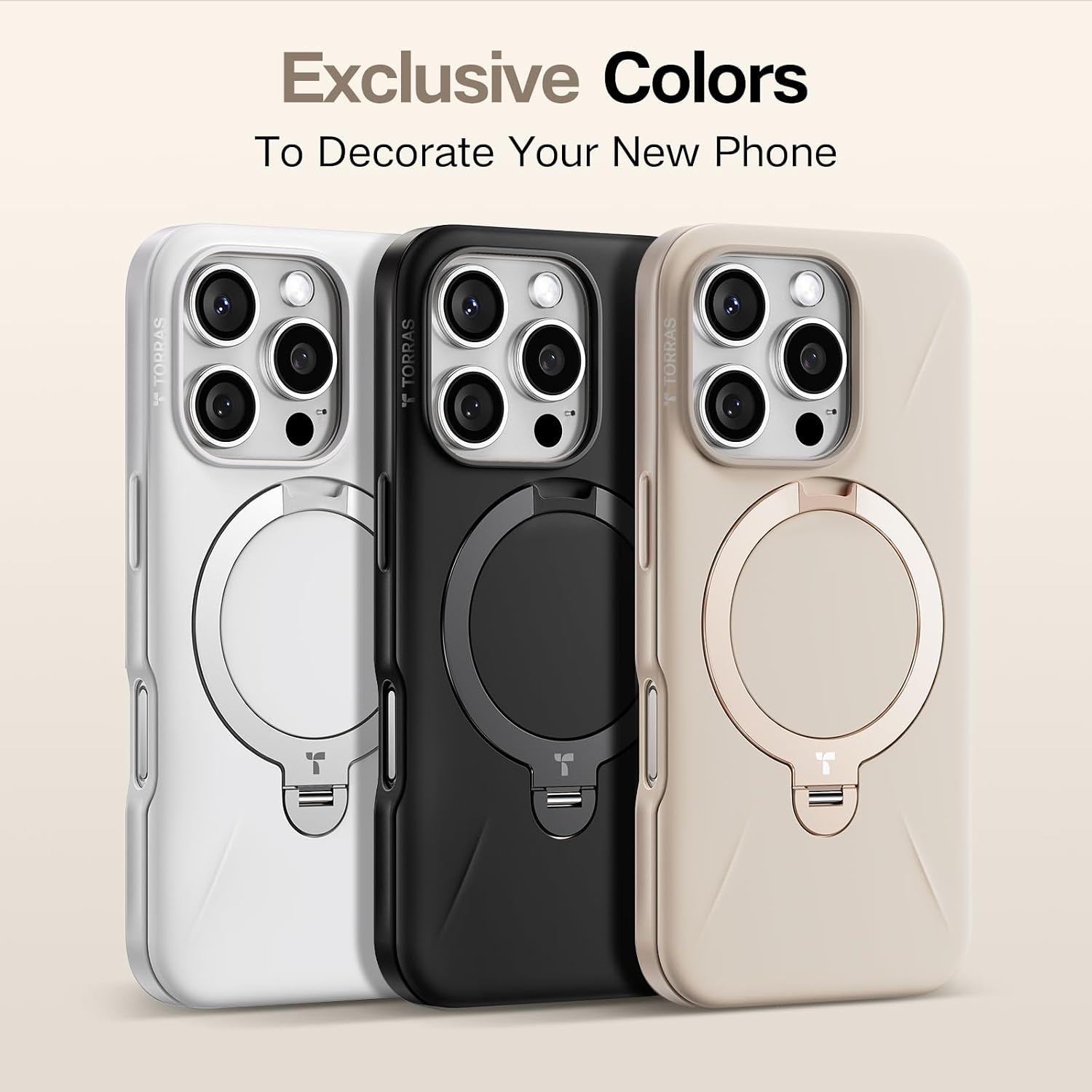 image:imageTORRAS 360 Spin Stand for iPhone 16 Pro Case Fit for Magsafe MilSTD Protective Hard PC ScratchResistant Case for iPhone 16 Pro Phone Case Ostand Spin Ivory White 63 inch