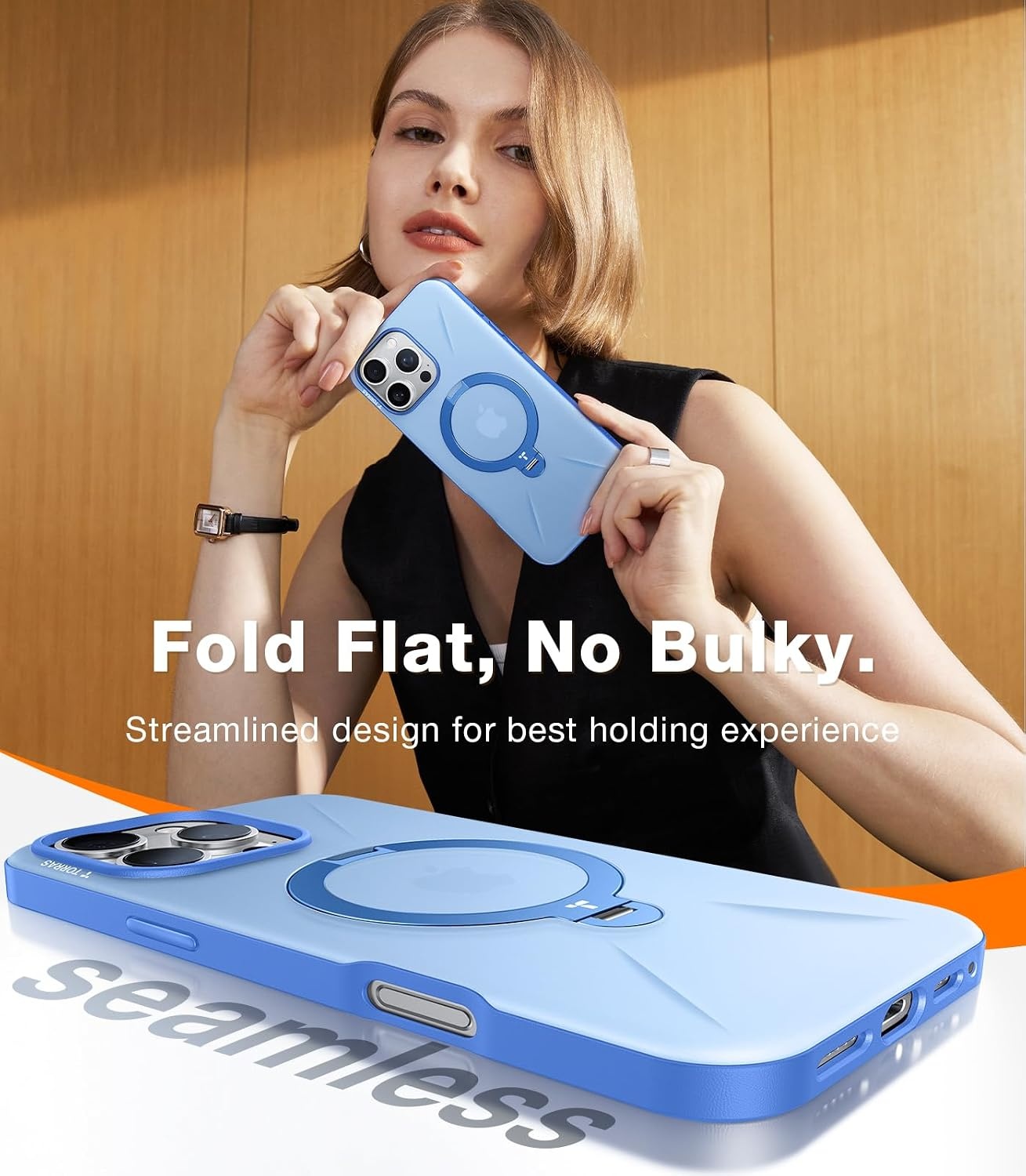 image:imageTORRAS 360Spin Magnetic Stand for iPhone 16 Pro Case Fit for MagSafe Builtin Kickstand amp Ring Holder MilGrade Protective Soft Edge Hard PC Case for iPhone 16 Pro Sapphire Blue 63 2024