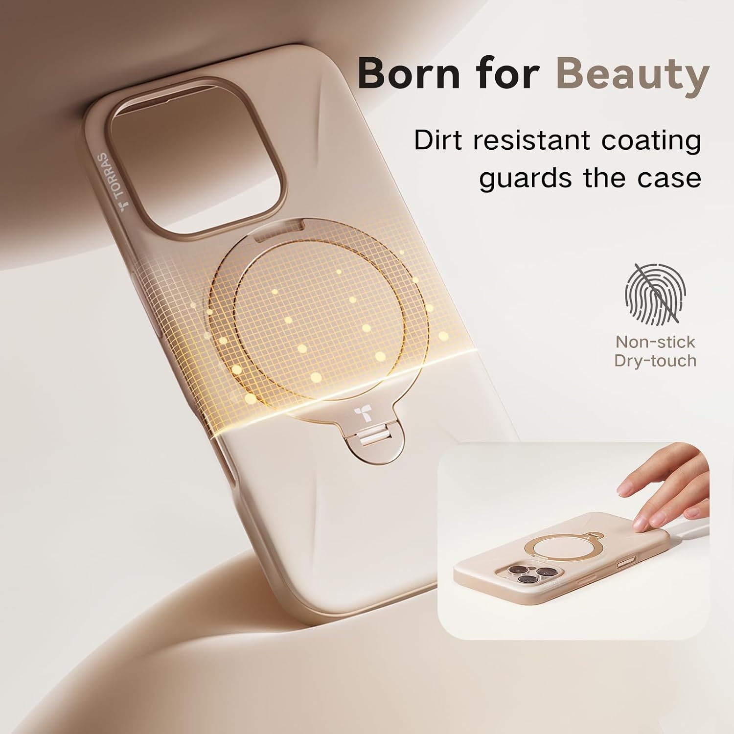image:imageTORRAS 360Spin Stand for iPhone 16 Pro Case 63 inch Fit for Magsafe Hard PC MilSTD Protective ScratchResistant Case for iPhone 16 Pro Phone Case Ostand Spin Dune Beige 2024Beige