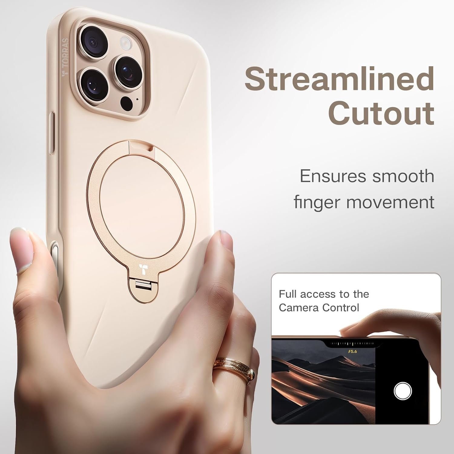 image:imageTORRAS 360Spin Stand for iPhone 16 Pro Case 63 inch Fit for Magsafe Hard PC MilSTD Protective ScratchResistant Case for iPhone 16 Pro Phone Case Ostand Spin Dune Beige 2024Beige