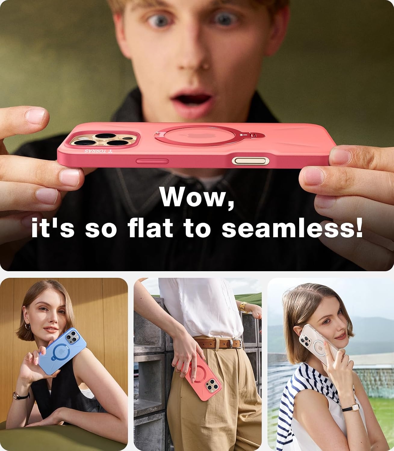 image:imageTORRAS 360Spin Stand for iPhone 16 Pro Case 63 inch Fit for Magsafe Hard PC MilSTD Protective ScratchResistant Case for iPhone 16 Pro Phone Case Ostand Spin Dune Beige 2024Hot Coral