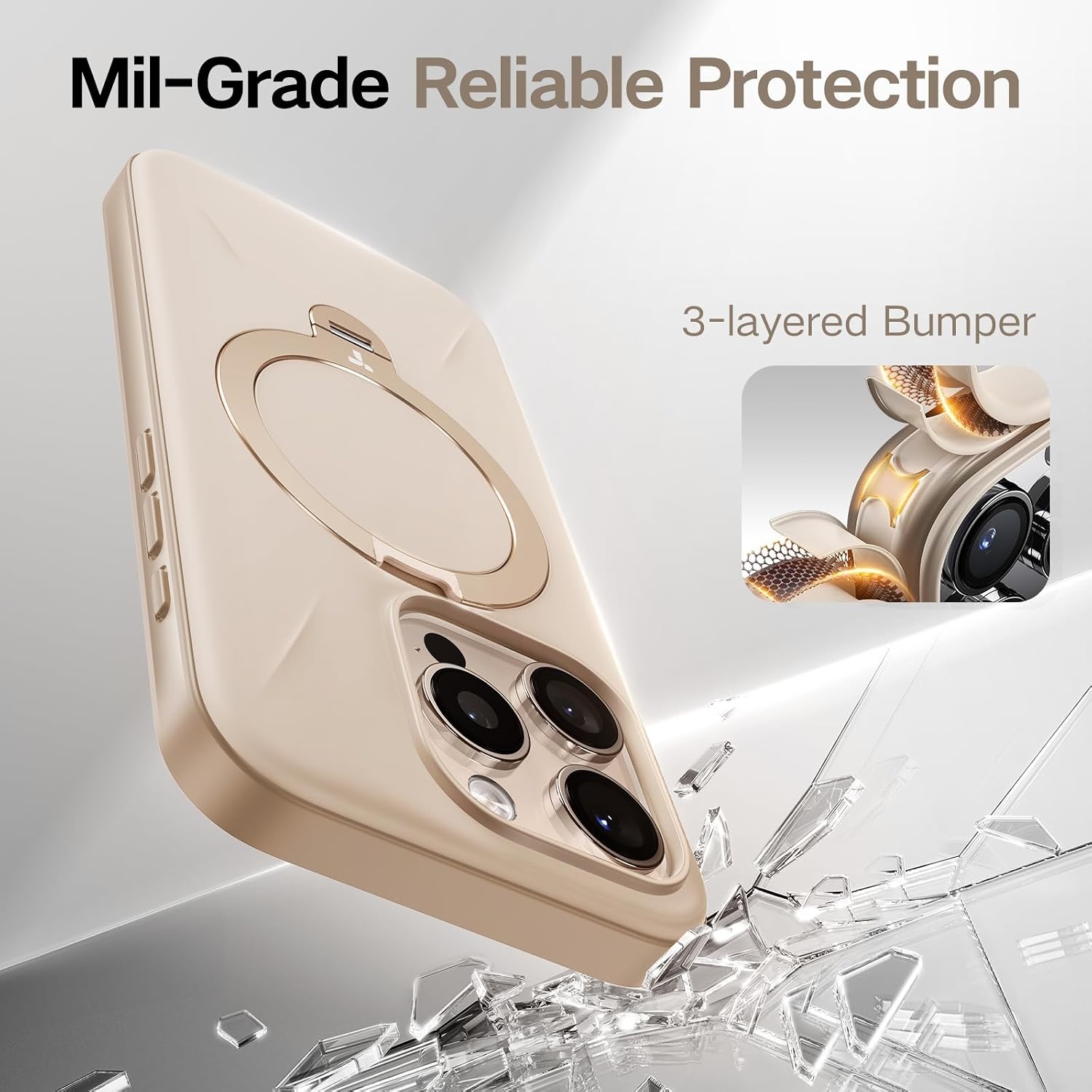 image:imageTORRAS 360Spin Stand for iPhone 16 Pro Case 63 inch Fit for Magsafe Hard PC MilSTD Protective ScratchResistant Case for iPhone 16 Pro Phone Case Ostand Spin Dune Beige 2024Beige